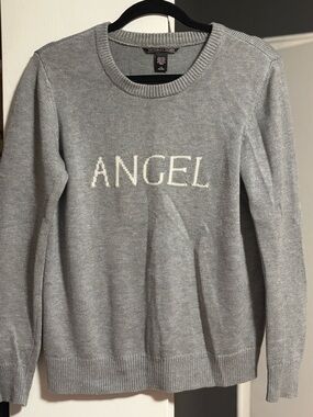 Victoria's Secret Light Gray 'ANGEL' Crewneck Sweater